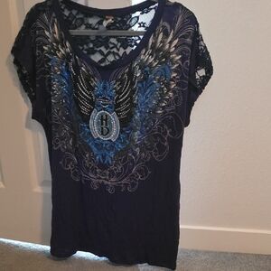 Harley-Davidson Black and Blue Lace Graphic Tee